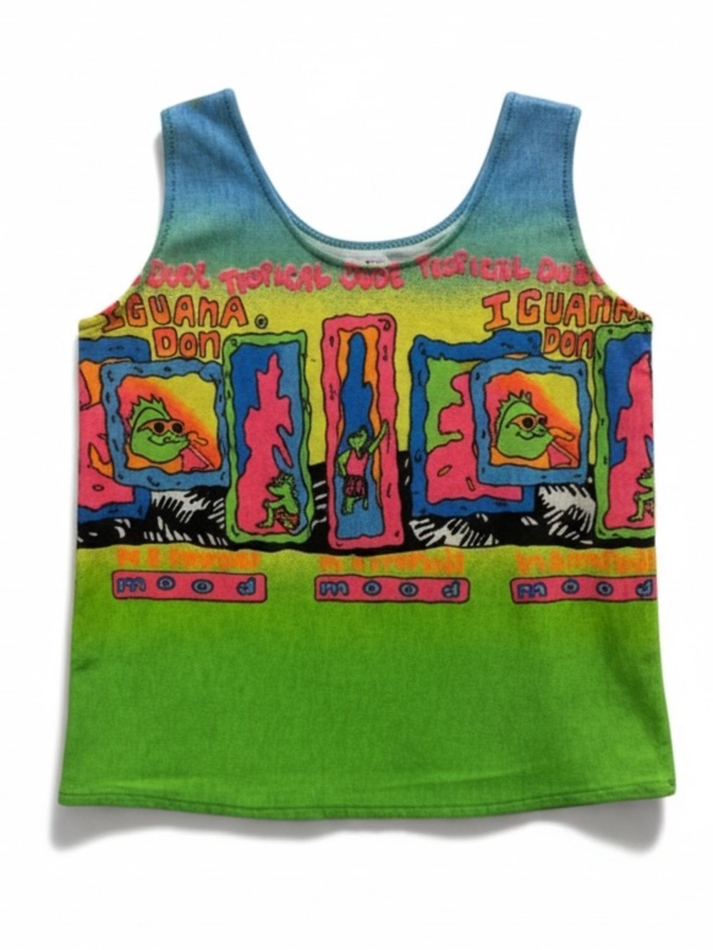 VTG 1990s Iguana Don in a Tropical Mood Neon Beach Surfing Lizard Tank Top